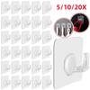 5/20pcs Transparent Self Adhesive Hooks Door Wall Mounted Hanger Hook Suction Heavy Load Rack Kitchen Bathroom Organizer Holder