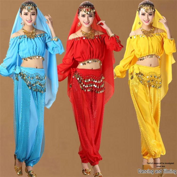 Женский индийский костюм для танца живота с длинным рукавом для выступлений и практики