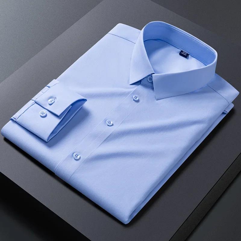 Новые эластичные мужские рубашки против морщин с длинным рукавом, приталенные рубашки для платья, деловая блузка, белая рубашка S-8XL