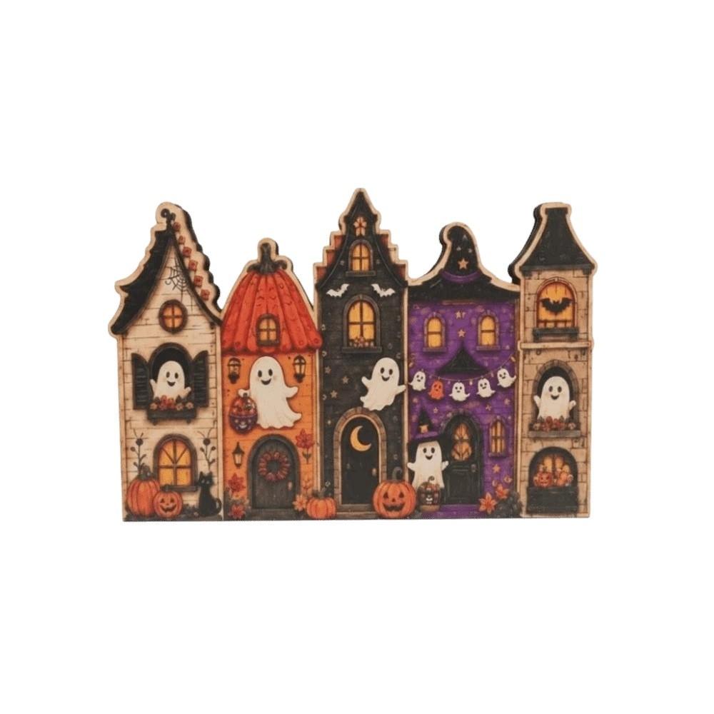 Multi-layer Halloween Village Decor Wooden Rustic Autumn Ornament Coffee Bar Table
