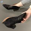 V-mouth Short Women's Autumn and Winter New European and American Fashion Pointed Embossed Thick Heel Martin Women's