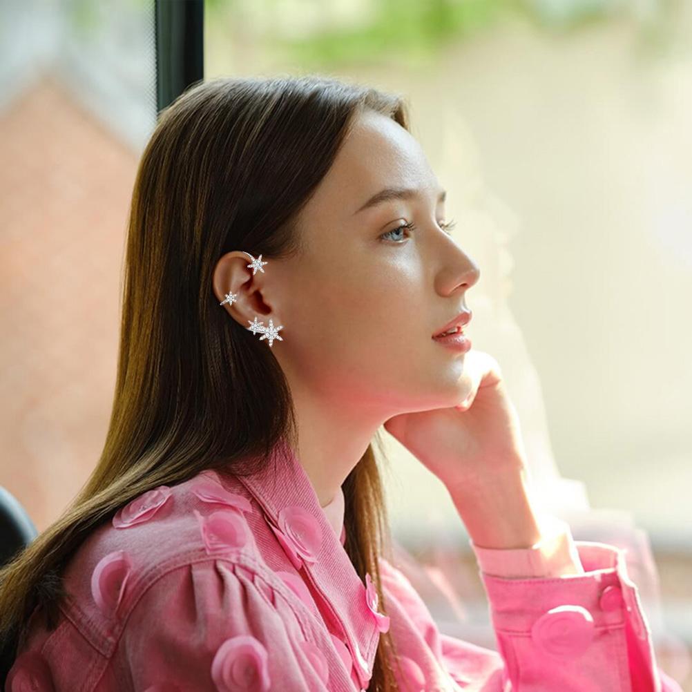 Сверкающая серьга-клипса в виде снежинки, кафф для уха для женщин и девушек, серьги-клипсы в виде снежинки без пирсинга, ювелирные украшения для вечеринки, свадьбы
