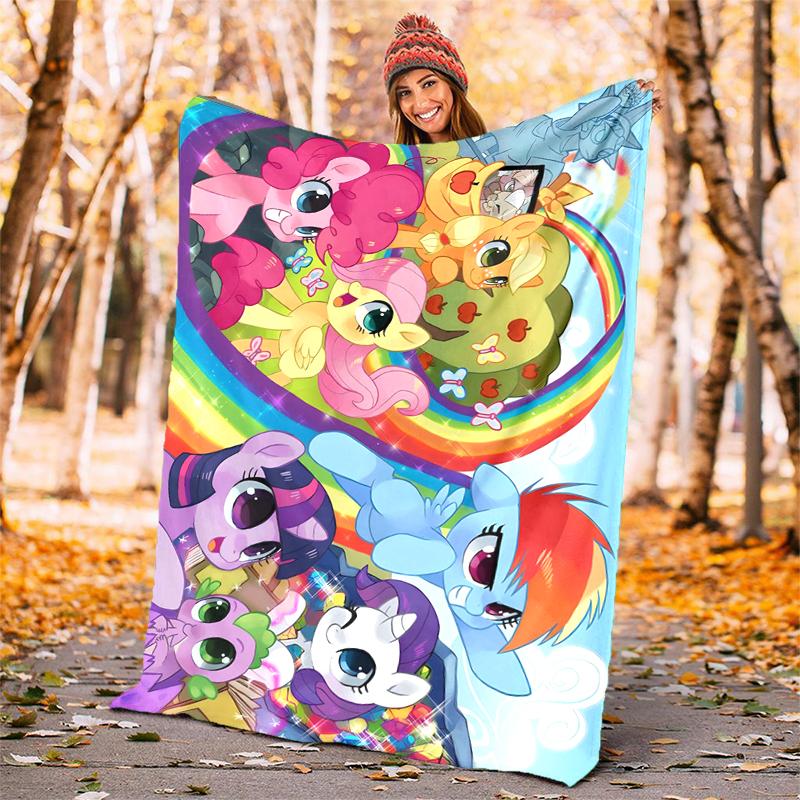 Little Pony Flannel Blanket Soft Warm All-Season Throw, Design for Camping, Car Travel, Hiking Sofa, Bed, Office Perfect Gift for Parties