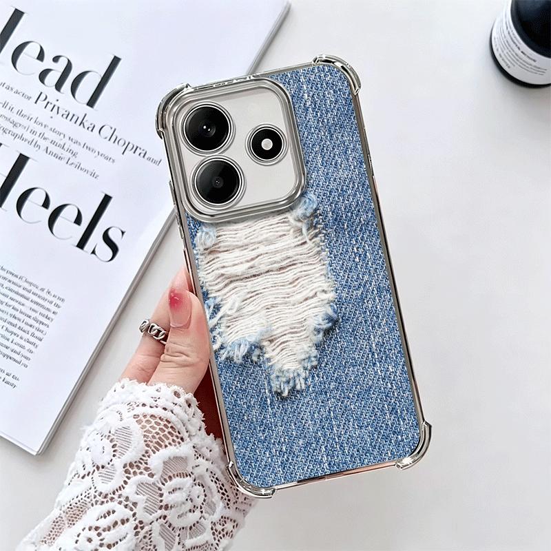 Мягкий чехол для телефона с ретро-джинсовым узором для Xiaomi Redmi Note 14 15 Pro Plus 13 12 11S 11T 5G 10 9S 9, Гальванический, Противоударный Fundas