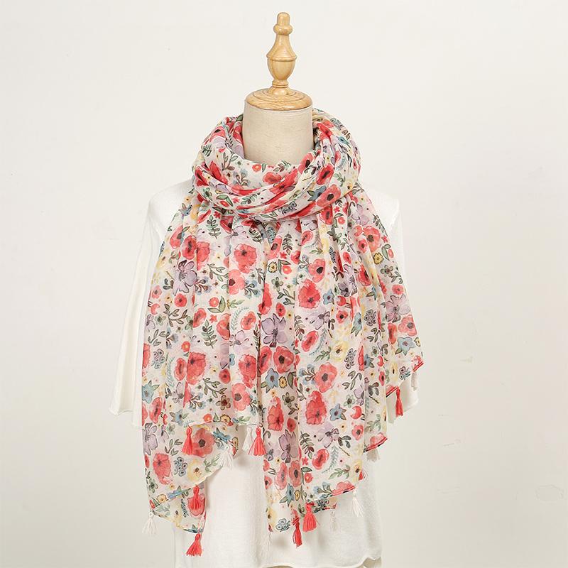 Designer Brand Women Scarf Classical Print Lady Shawls Cotton Feeling Soft Oversize Hijabs Neck Headband Tassel Foulard