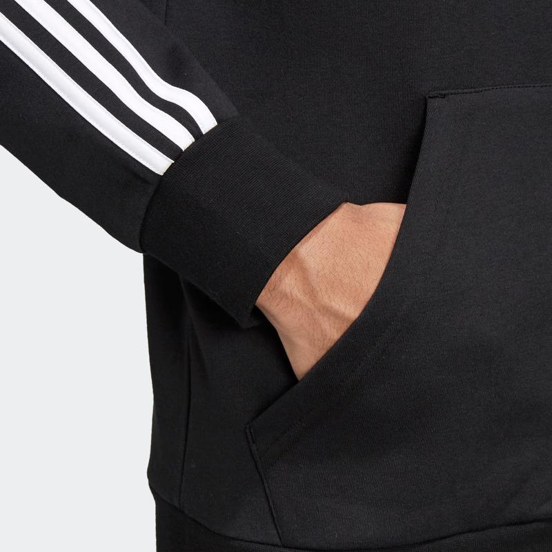 adidas ESSENTIALS E 3S FZ FL Термокуртка с капюшоном и подкладкой из флиса для бега Мужская Черная DQ3101