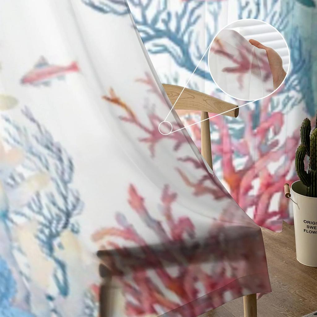 Акварельные морские рыбы и кораллы, шифоновые прозрачные шторы для гостиной, спальни, украшения, оконные тюлевые шторы, шторы