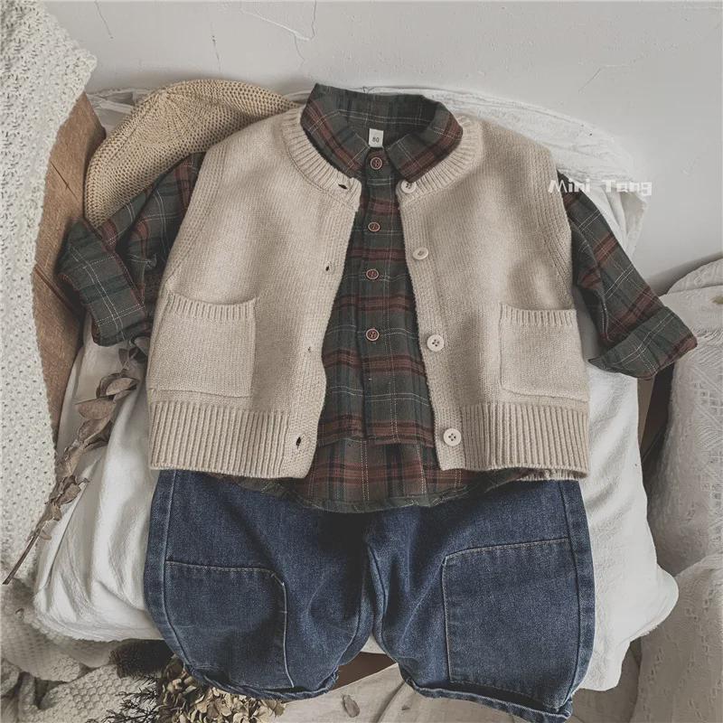 Forest Style Kids' Knitted Vest: Solid Color Versatile Sweater Cardigan for Boys & Girls - Perfect for Spring & Autumn Trends