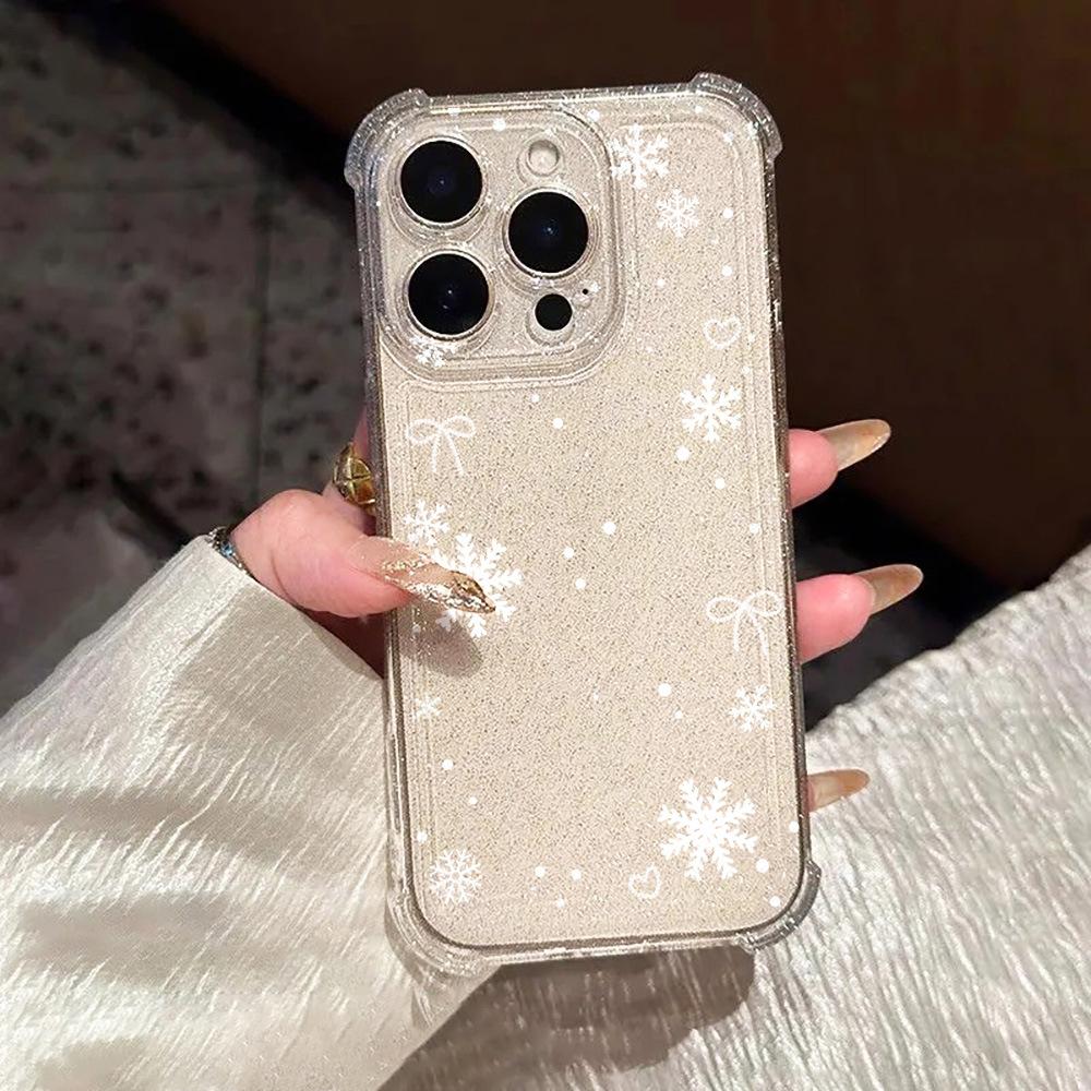 Снежинка-бант для iPhone17ProMax блестящий чехол для мобильного телефона 15 Apple 13 всесторонний 14 нишевый мелкие отверстия