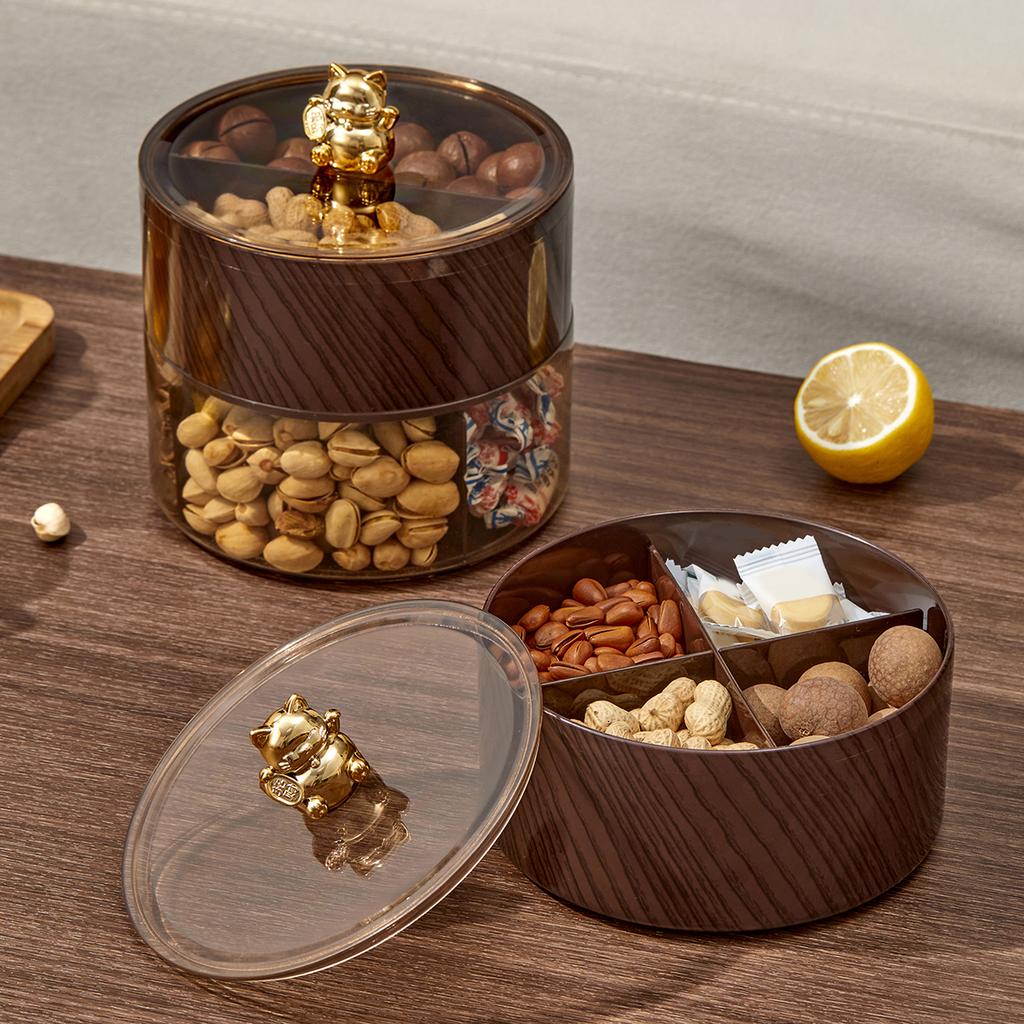 New Year Multi-layer Divided Food Storage Box With Lid Plastic Nut Candy Snack Organizer Sealed Dried Fruit Container