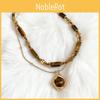 Tiger Eye Beaded Necklace With Steel Pendant Geometric Design For Fashion Casual Wear