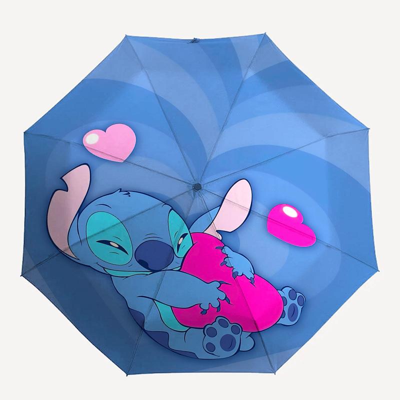 Stitch, Hearts Themed Automatic Opening and Closing Umbrella, Brightly Colored 8-rib Portable Umbrella, Suitable for Men and Women, A Perfect Gift for