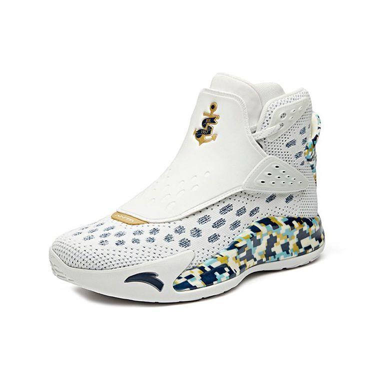 Anta Баскетбольные кроссовки KT5 Thompson 5 Veteran Shock Absorbing Non-Slip износостойкие с высоким верхом мужские баскетбольные кроссовки белые синие желтые 11941101-9