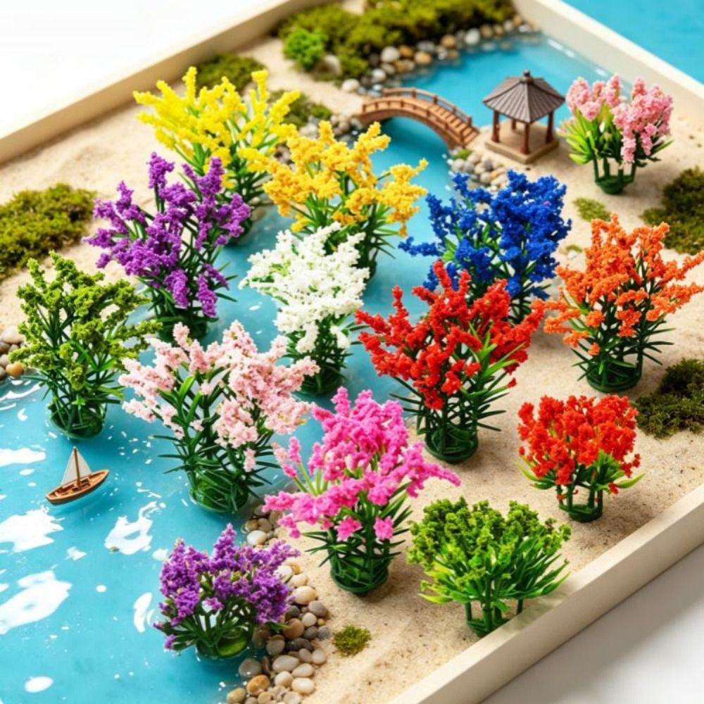 5pcs Mixed Colorful Miniature Flower Cluster Plastic Outdoor Scene Materials New Sand Table Model