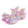 Summer Girls Sandals With Heel Fashion Rhinestone Shiny Glitter Shoes Children Princess Bowtie Pearl Dancing Shoe
