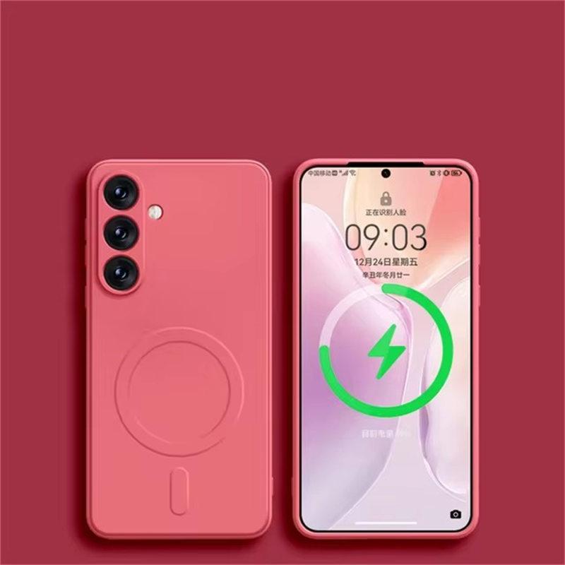 Жидкий силиконовый магнитный беспроводной зарядный чехол для Samsung Galaxy S24 Ultra S23 FE S22 S21 Plus Magsafe противоударный чехол