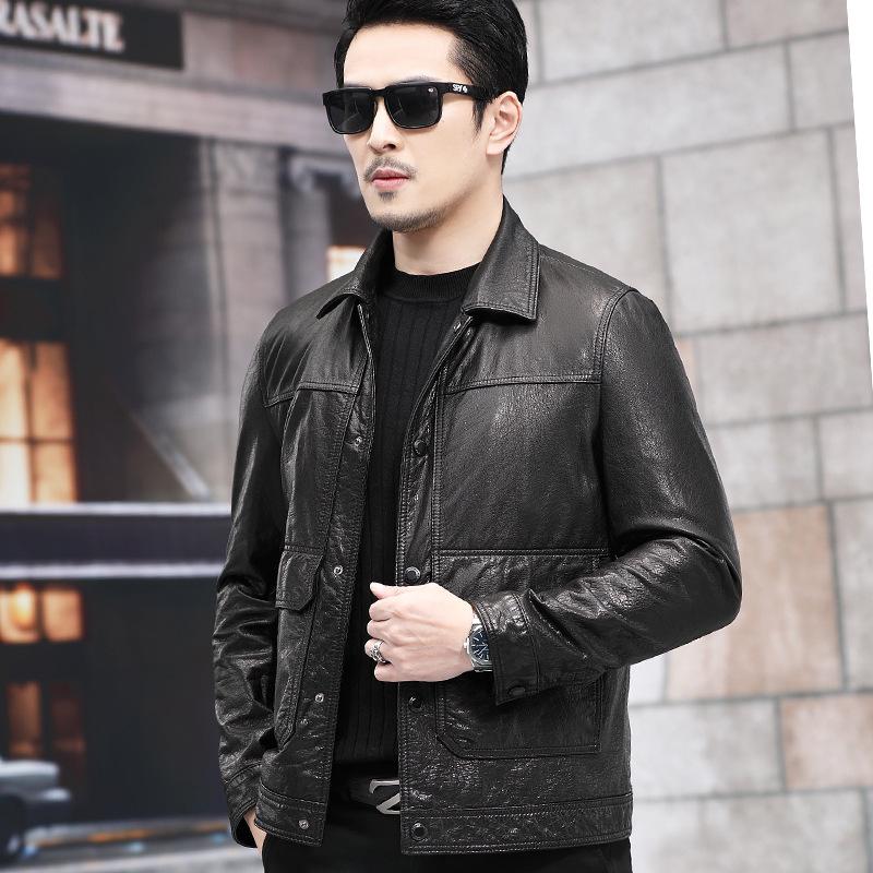 Весна и осень Новая натуральная кожаная куртка мужская куртка из коровьей кожи первого слоя деловая мужская модная универсальная куртка мотоциклетная кожаная куртка тренд