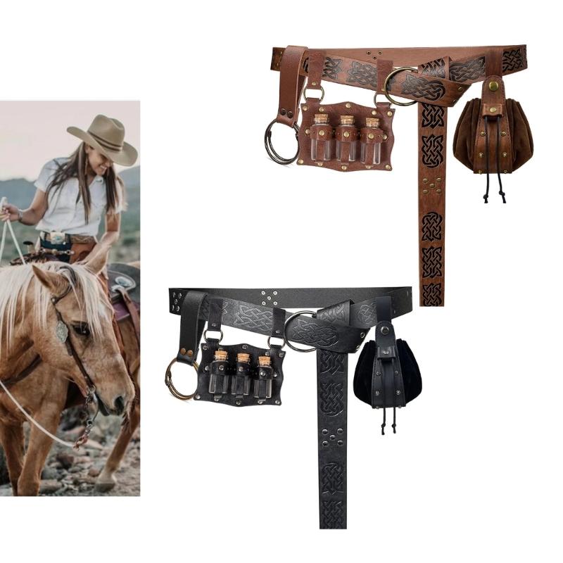 Multifunctional PU Leather Waist Bag 4 Piece Set Including Belt Key Holder Keychain Quiver for Camping Hiking