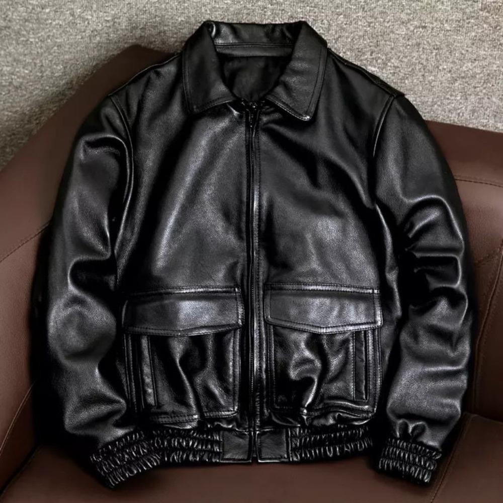 Куртка из натуральной мягкой коровьей кожи первого слоя, мужская летная куртка с короткими лацканами