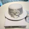 French retro elegant temperament pearl flower woolen hat girls autumn and winter fashion versatile street shot flat top hat