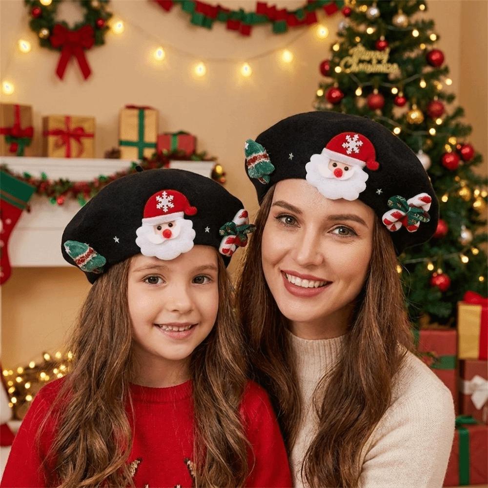 Star Santa Claus Beret Solid Color Xmas Painter Hat Fashion Christmas Beret Girls