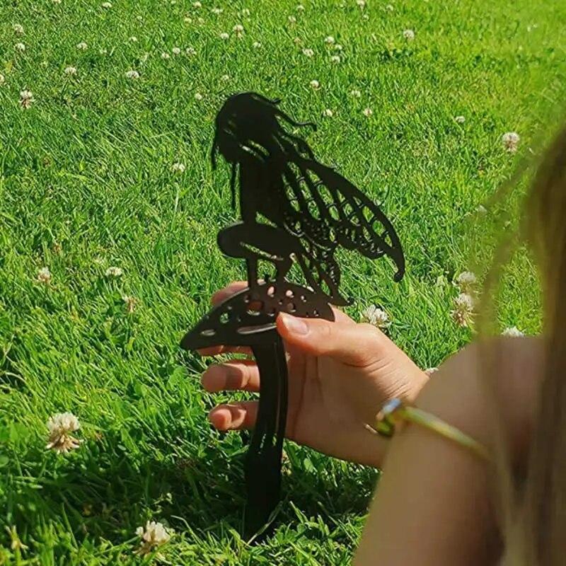 Садовая скульптура «Цветочная фея» для патио, металлическая вставка для газона, металлические изделия, украшения для сада на открытом воздухе
