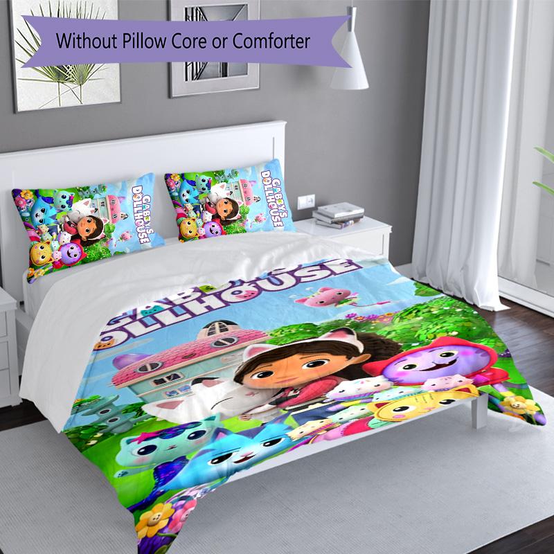 3pcs Gabby's Dollhouse pattern bedding set duvet cover set includes duvet cover &pillowcases, perfect all season bedroom decoration & gift