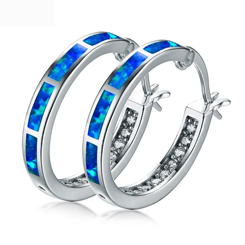 Классические круглые серьги-кольца для женщин, цвет розовое золото, имитация опала, камень по месяцу рождения, помолвочное, свадебное, подарок