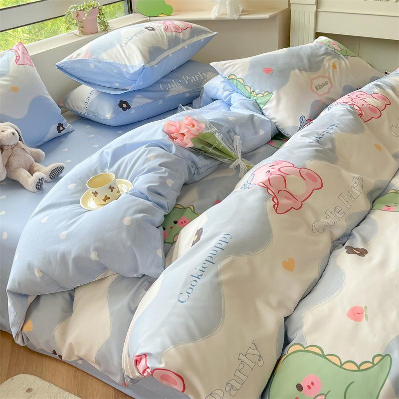 Комплект постельного белья из четырех предметов, пододеяльник из чистого хлопка с цветочным рисунком, простыня для спальни из трех предметов