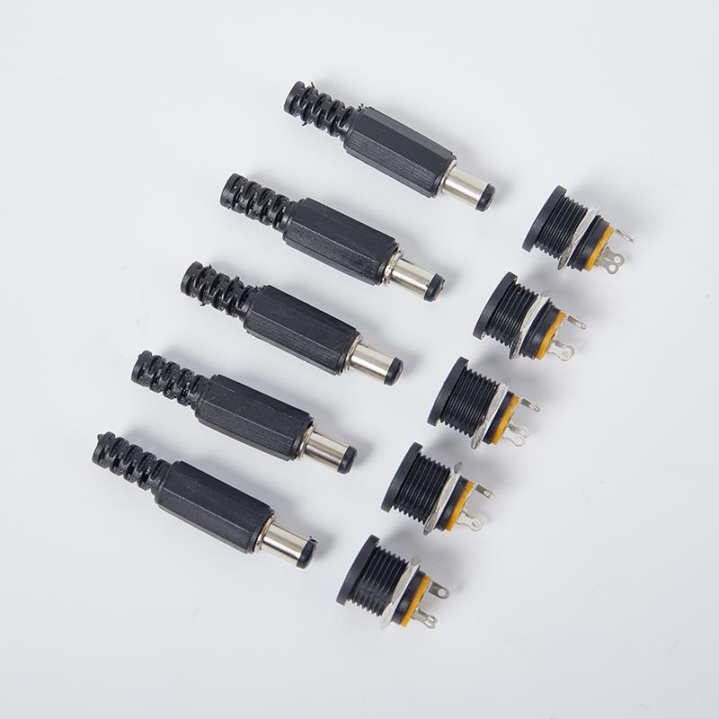 5Pcs Male Plug+5Pcs Dc022 Socket Female Jack Screw Nut Panel Mount Connector 12V
