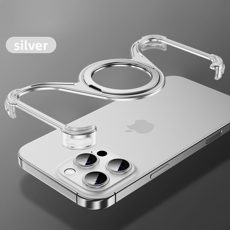 Магнитный металлический чехол для телефона iPhone 13 14 15 16 Pro Max с подставкой W-образной формы, держатель из алюминиевого сплава, безрамная охлаждающая оболочка