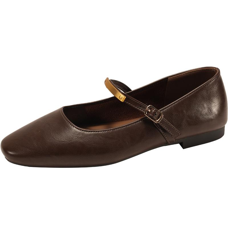 Модные ретро туфли с плоским дном и небольшим вырезом, женские кожаные туфли 2025 года, новые весенне-осенние туфли Мэри Джейн на французской мягкой подошве