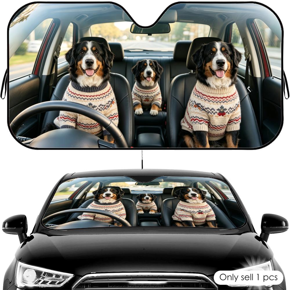 Bernese Dog Driving Sun Visor Reusable Aluminum Foil Car Windshield Sun Visor UV Protector Heat Insulation Cover Shade