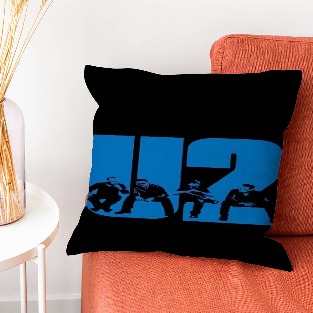 Rock Band U Pillow Case Silky Short Plush With Invisible Zipper Dustproof Sofa Cushion Cover For Home Decor
