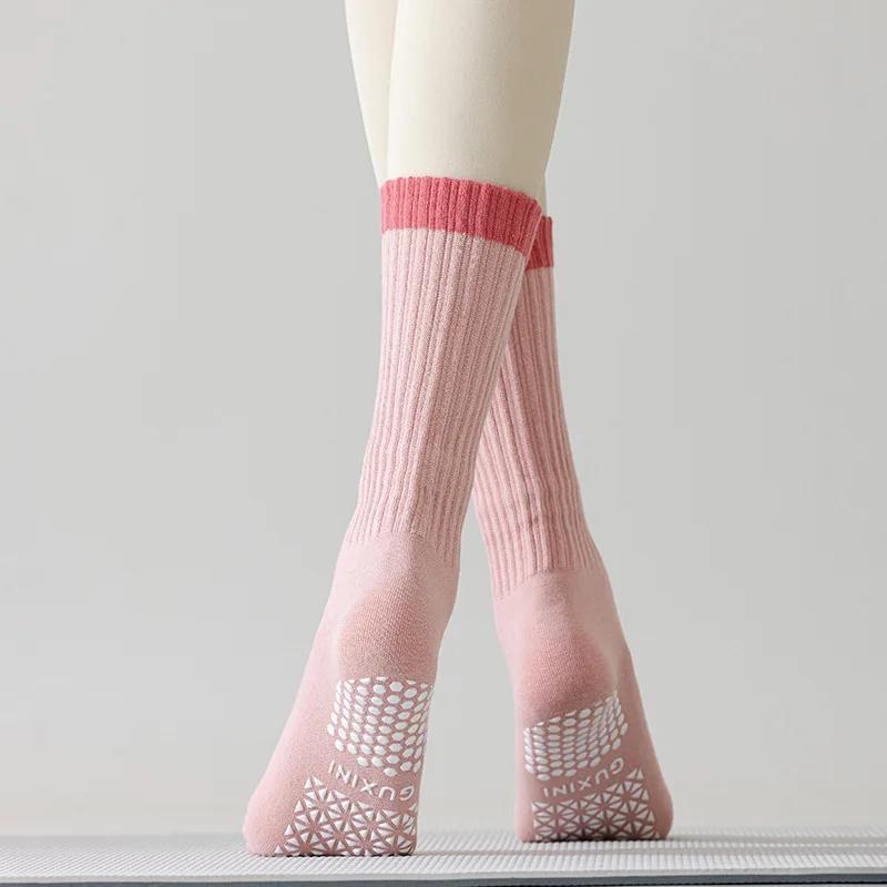 Носки для йоги женские силиконовые нескользящие носки для пилатеса в помещении, подходящие по цвету хлопковые профессиональные носки для спортзала, фитнеса, танцев, спорта