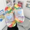 Fashion Women Summer Sandals  Cute Heart Slippers Girls Fashion Rainbow Slides Couple Outdoor Soft Non Slip Bathroom Slippers 2024