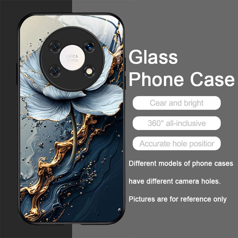 Элегантный Чехол для Телефона из Закаленного Стекла с Художественным Цветочным Узором Лотоса для Huawei Nova 13 12 SE 11 10 Pro Mate 40 30 P60 P40 5G