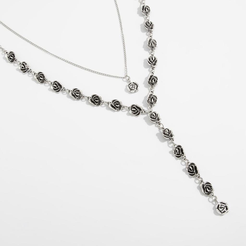European and American retro ins style rose chain necklace, design flower stacked Y-shaped clavicle chain necklace