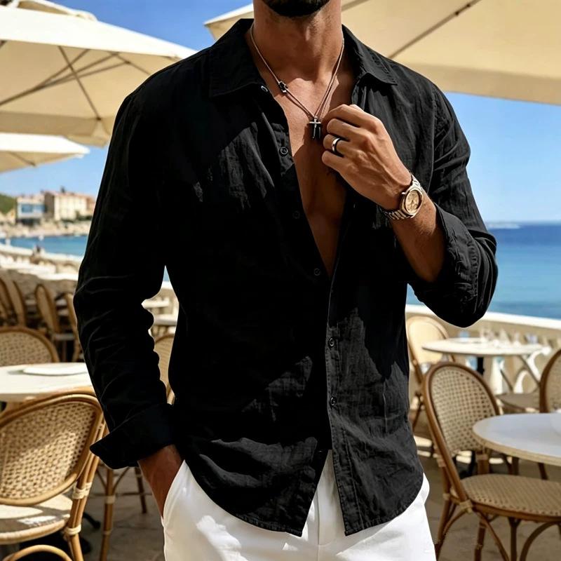 Men S Long Sleeve Cotton Linen Shirt Casual Breathable Versatile