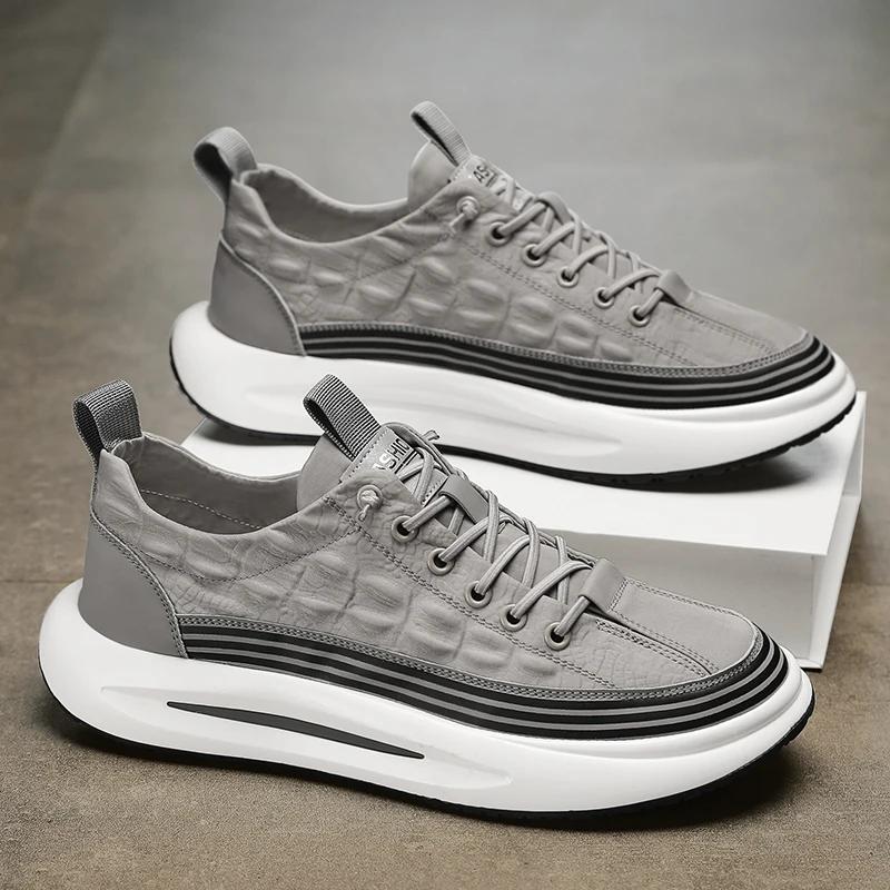 Кроссовки мужские на толстой подошве с мягкой подошвой, модные повседневные кожаные, дышащие, с увеличенной высотой, на плоской платформе, для сноуборда