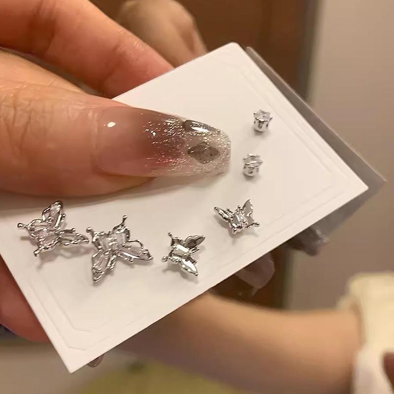 6Pcs/Set Y2K Silver Color Butterfly Stud Earrings For Women Punk Earring Set Trendy Jewelry Gifts