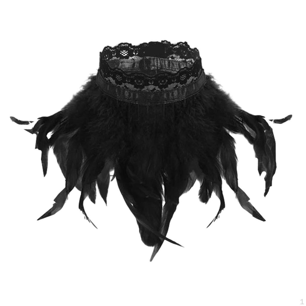 Черная накидка-кейп с искусственными перьями, ожерелье-чокер для Хэллоуина, болеро для сценического выступления