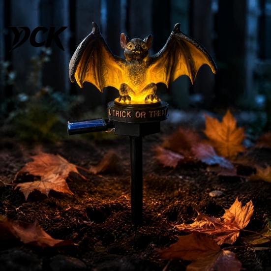 Weather Resistant Lawn Ornaments Solar Bat Garden Light, Halloween Pathway Waterproof Spooky No Wire Outdoor Decor Lighted Sculpture with Stake