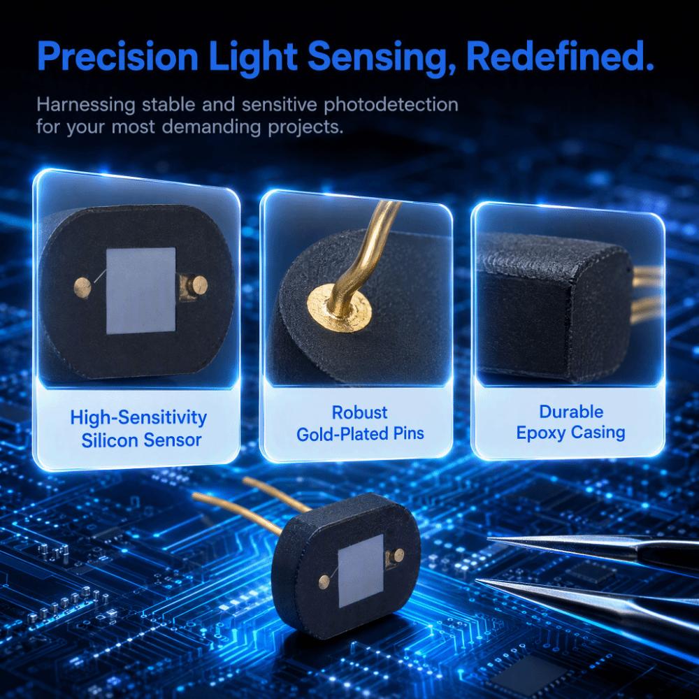 Black Silicon Photodiode Plastic and Electronic Components Silicon Photocell Sensor Applications