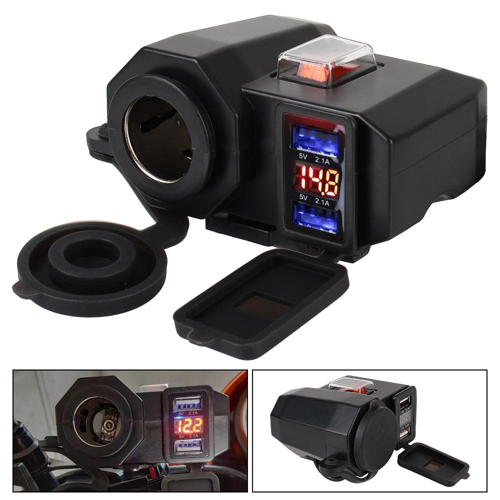 Motorcycle Handlebar Charger Independent Switch 5V 2.1A Adapter Power Supply Dual USB Port Cigarette Lighter Socket for Phone