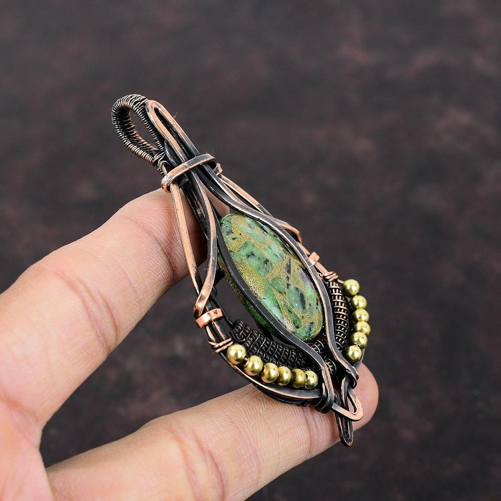 Copper Ruby Zoisite Pendant Copper Wire Wrapped Pendant Handmade Brand New Pendant Copper Wire Wrap Jewelry Gift For Mother Gemstone Pendant
