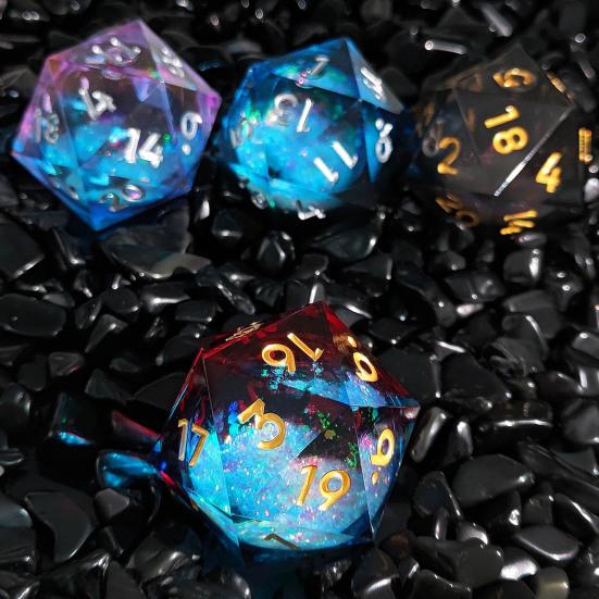 Игральные кости Liquid Core Resin Dice Sharp Edge 20-сторонние игральные кости золотисто-серебристого цвета с цифрами Многогранные игральные кости Quicksand Multi-sided D20 игральные кости для ролевой игры Реквизит для игральных костей