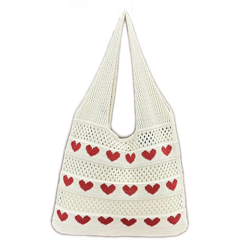 Heart-Shaped Knit Bag: Casual Minimalist Shoulder Tote for Women