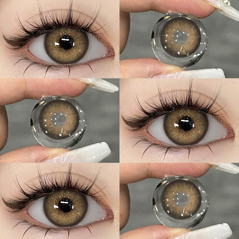 2Pcs Natural Green Colored Contacts Blue Lenses Korean Brown Eye Contacts Yearly Lens Makeup Gray Pupils Use for Eye