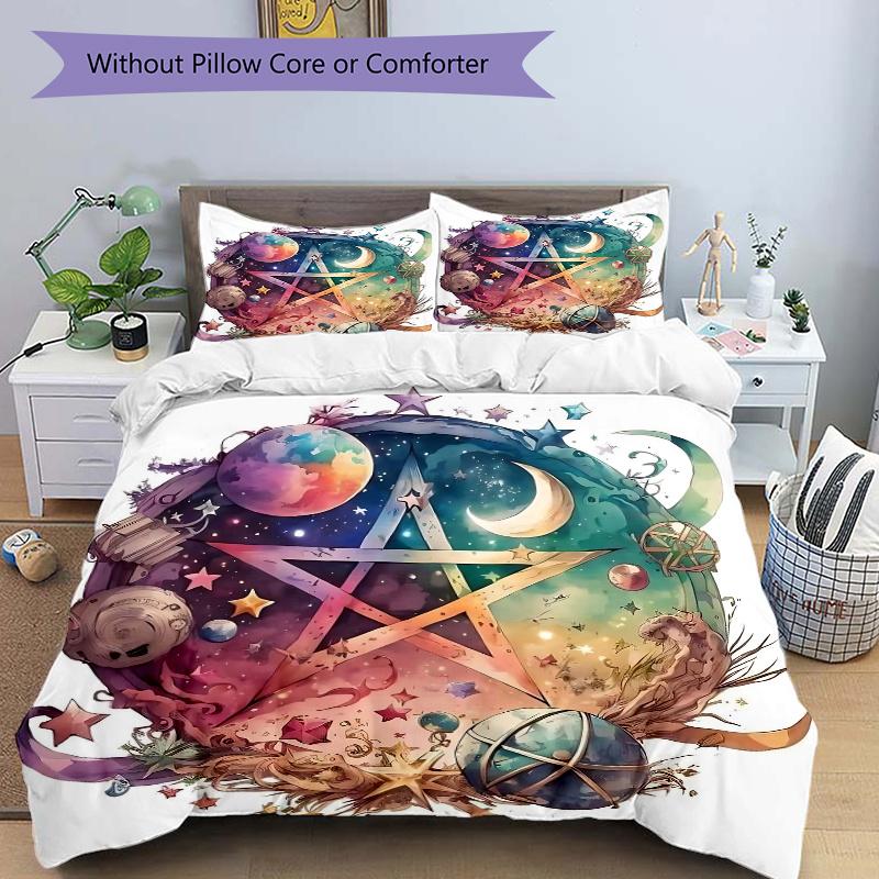 3pcs Galactic Pentagram Printed Quilt Set - Soft and Comfortable Quilt Cover for Bedroom, Guest Room and Dormitory Decorative Bedding Set 1 Duvet